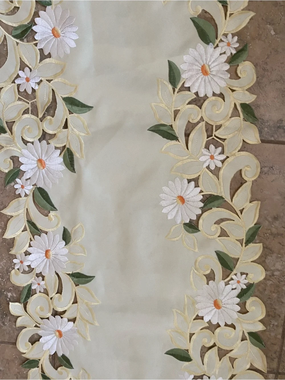 Yellow Embroidered Floral Cut Work Lace Center Cottagevore Table Runner 44x15